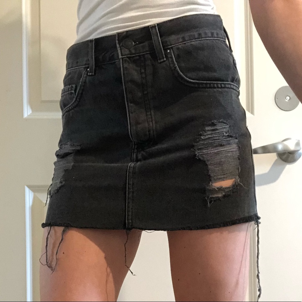 Black washed jean skirt